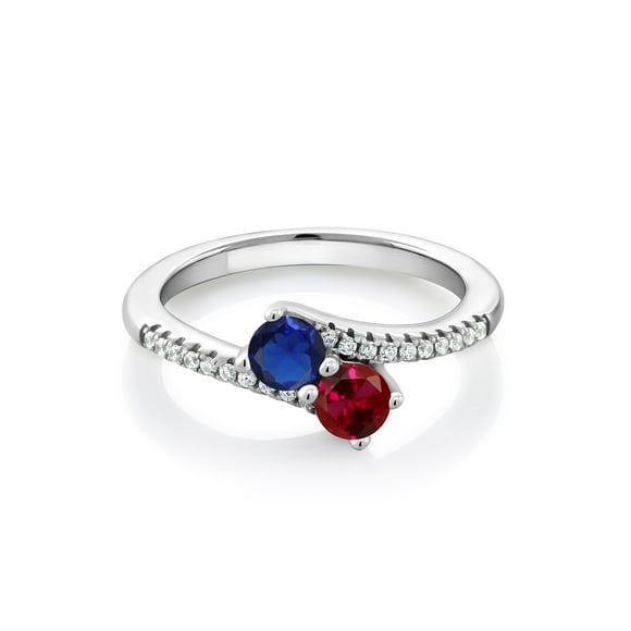 Lex & Lu Sterling Silver Stackable Expressions Cr Ruby & Cr Sapphire Butterfly Ring LAL12139 